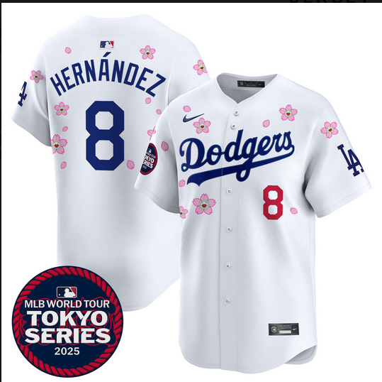 Men Los Angeles Dodgers 8 Hernandez Tokyo Series 2025 white Limited Stitched Jersey